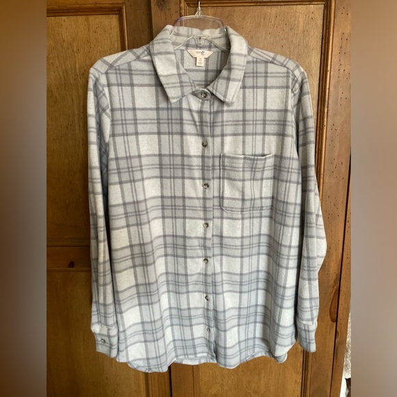 Terra & Sky Womens Sz OX - 14W Long Sleeve Button Up Plaid Shirt Gray New w Tags - Picture 1 of 9